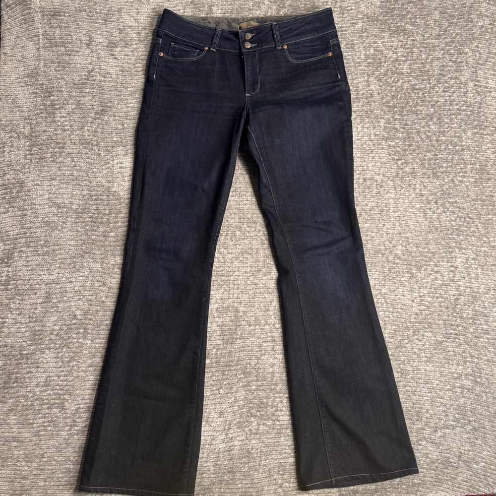 Paige Jeans Women 30 Dark Blue Denim Hidden Hills Bootcut Flare Mid Rise Cotton